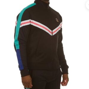 Akoo Black Mens Ace Zipper Striped Track Jacket Medium